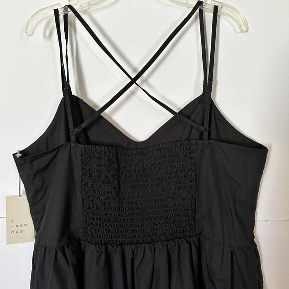 a new day WOMENS 100% COTTON STRAPPY BLACK DRESS SIZE LARGE WITH POCKETS NWT! - Picture 3 of 8